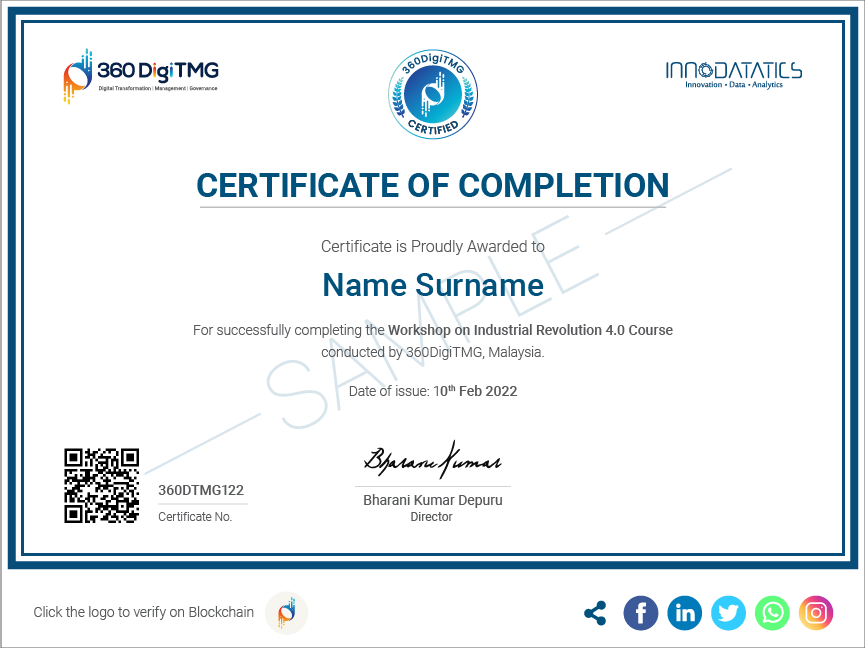 IR 4.0 Workshop certificate - 360digitmg